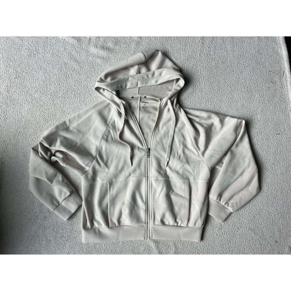 Prana Full Zip Cream Colored Workout Hoodie Sweatshirt Womens Small